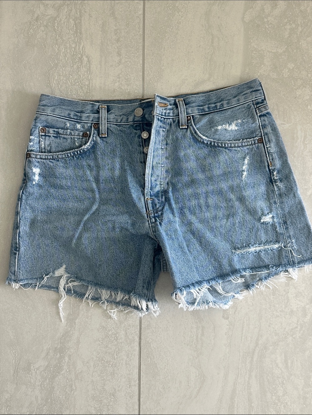 Agolde Parker Long Denim Shorts in swapmeet - 28